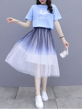 2-teiliges Set aus Röcken aus Mesh mit Farbverlauf und Hemd